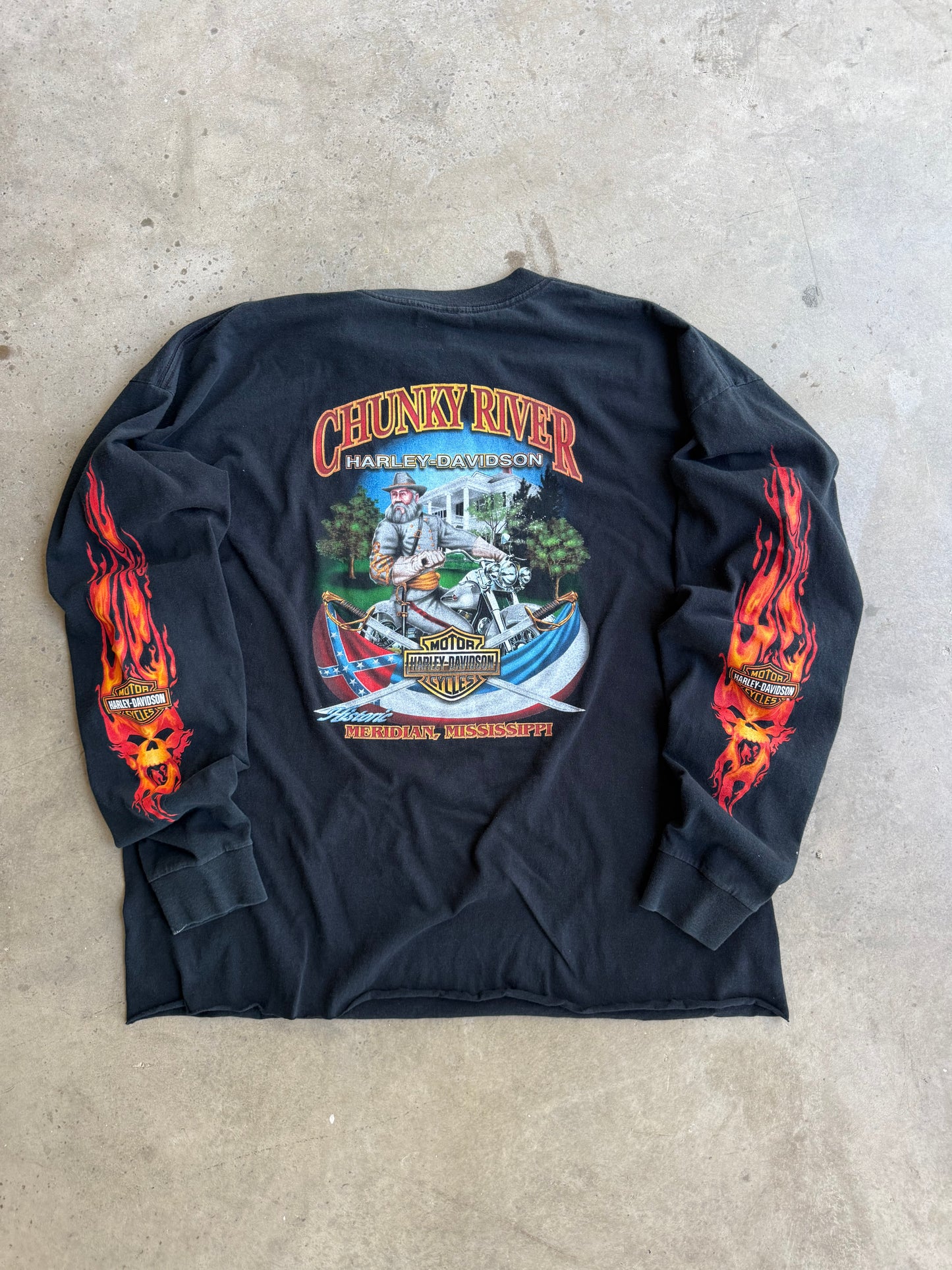 Vintage Cropped Harley Davidson Flame Long Sleeve Tee - XL