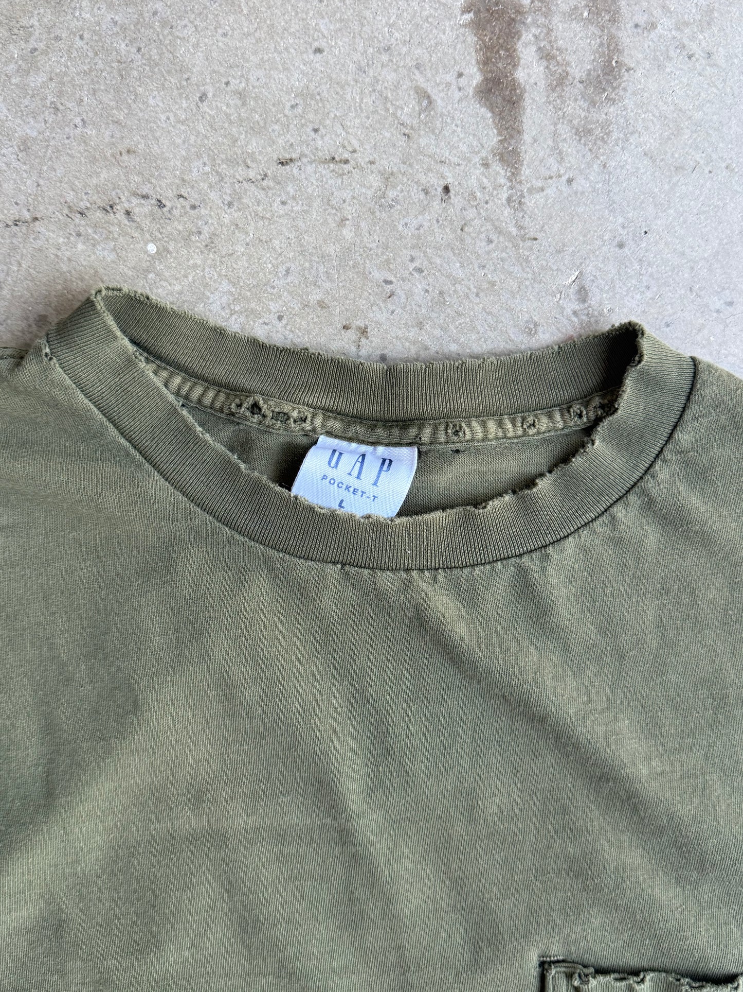 Vintage 90s Distressed Olive Green Gap Pocket Tee - L