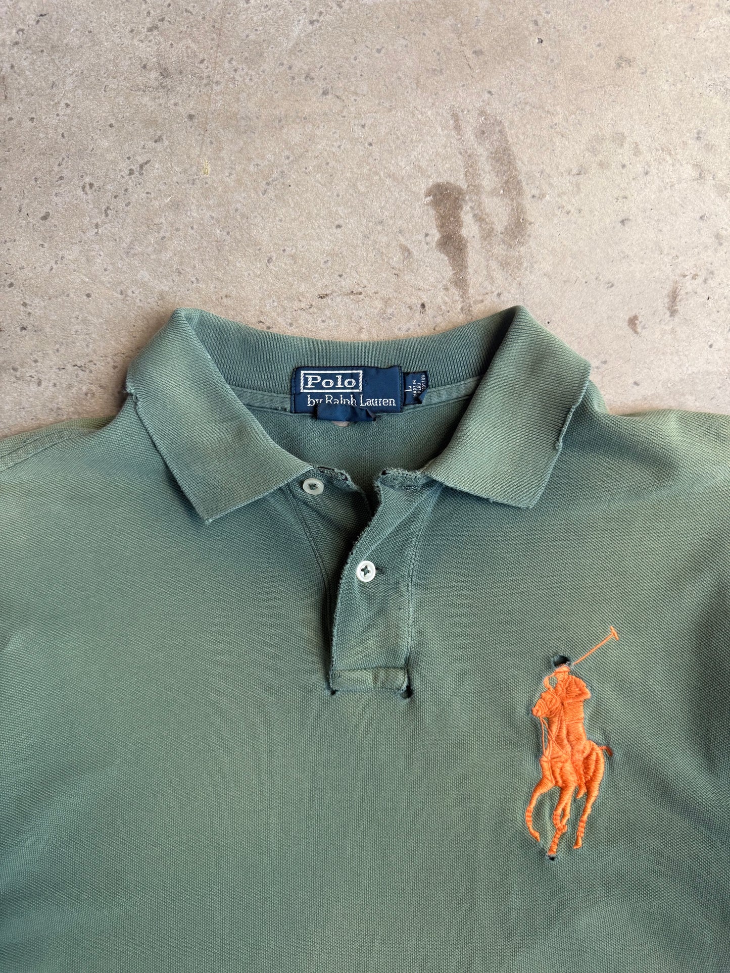 Vintage Faded Green Ralph Lauren Big Pony Tee - L