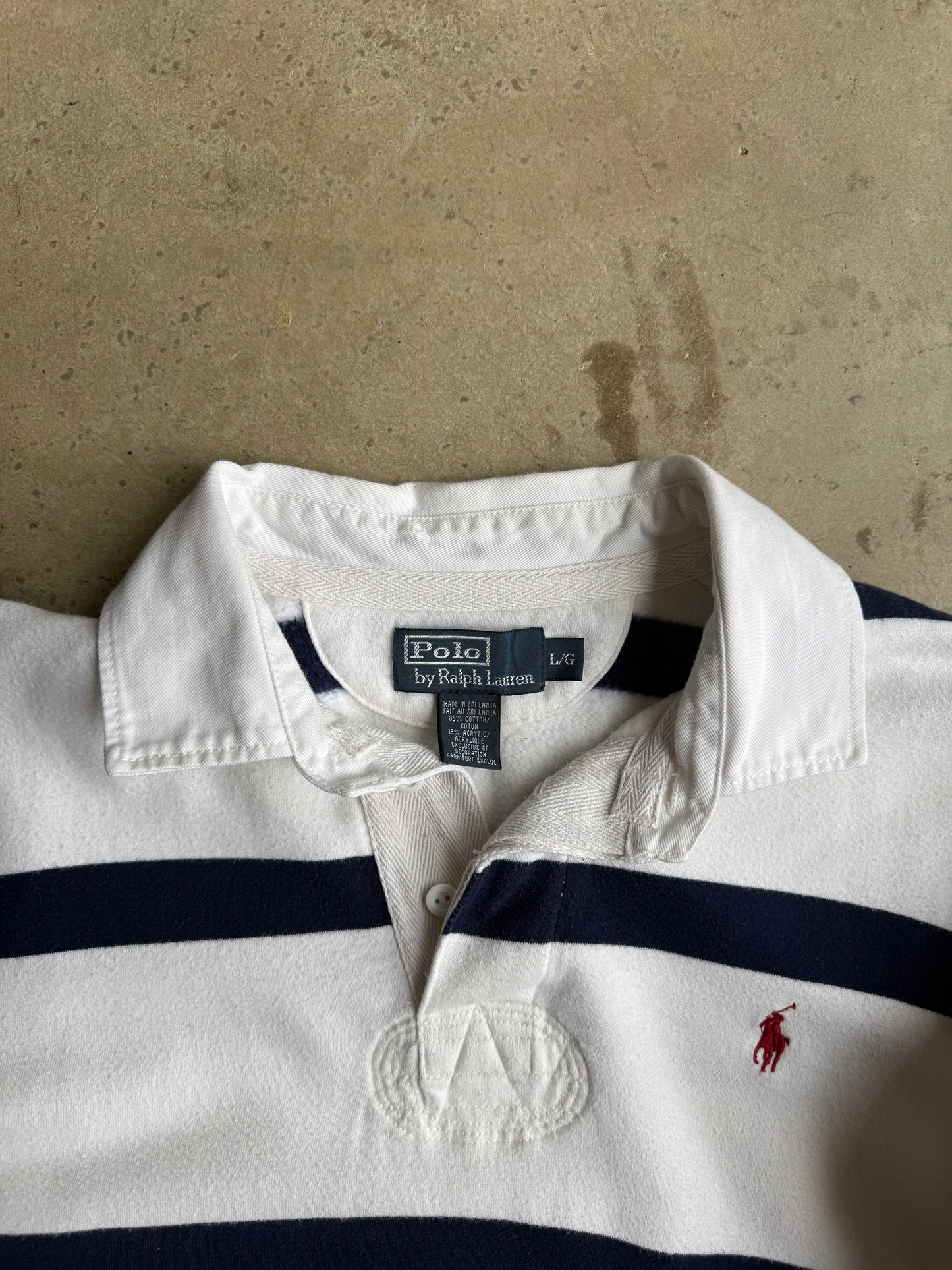 Vintage White And Blue Polo Ralph Lauren Rugby Tee - L