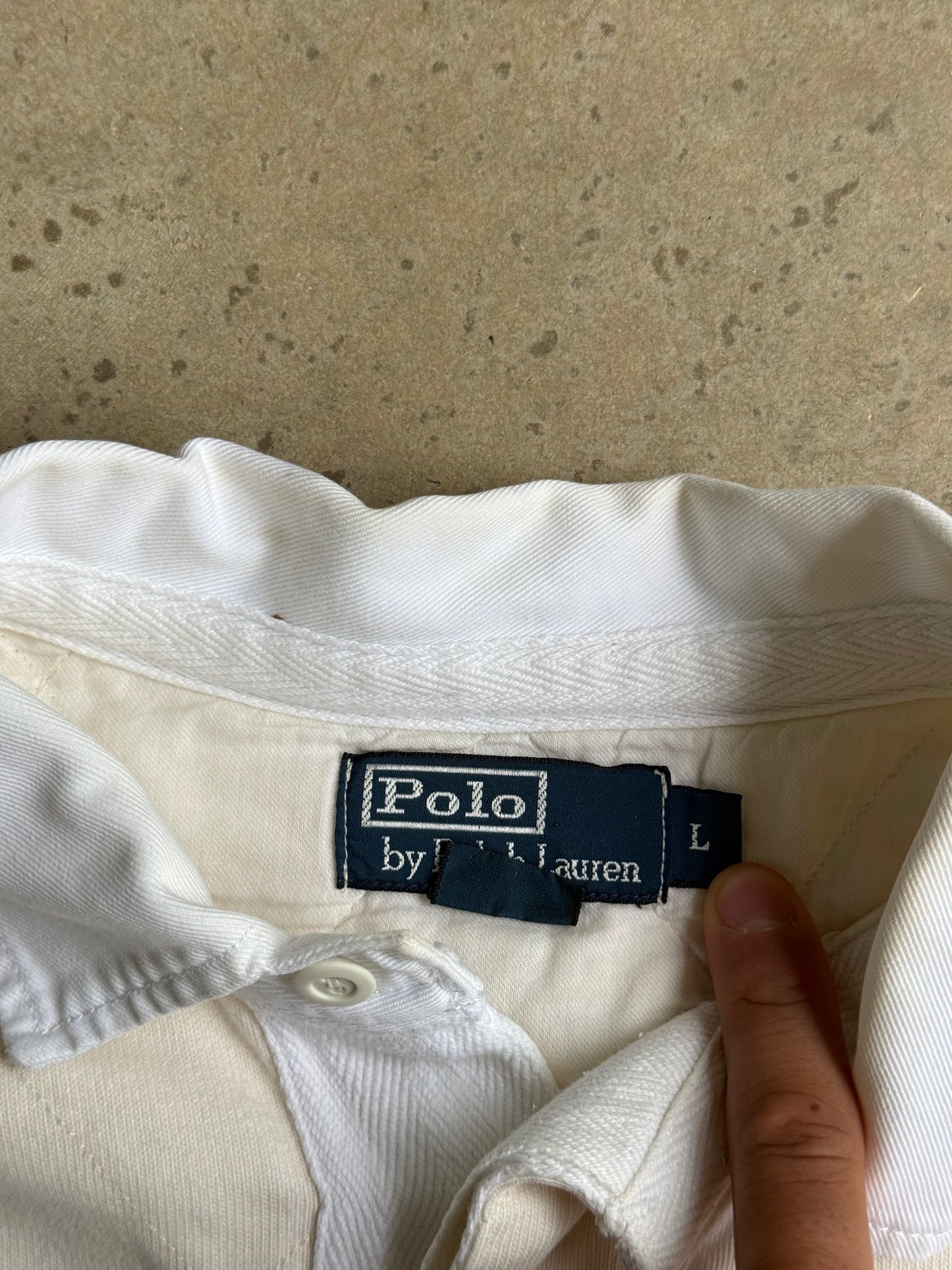 Vintage White Polo Ralph Lauren Rugby Tee - L