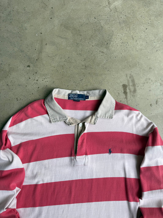 Vintage Pink Pinstripe Polo Ralph Lauren Rugby Tee - XXL
