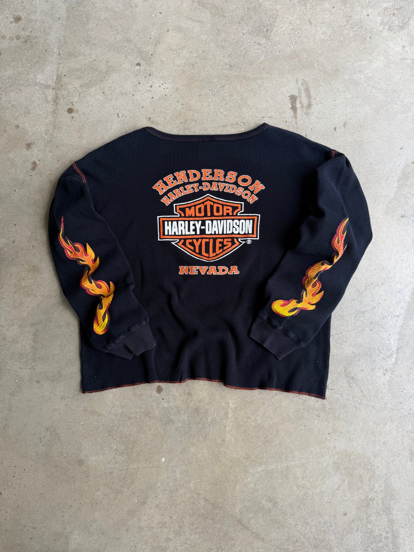 Vintage Harley Davidson Flame Thermal Long Sleeve Tee - XL