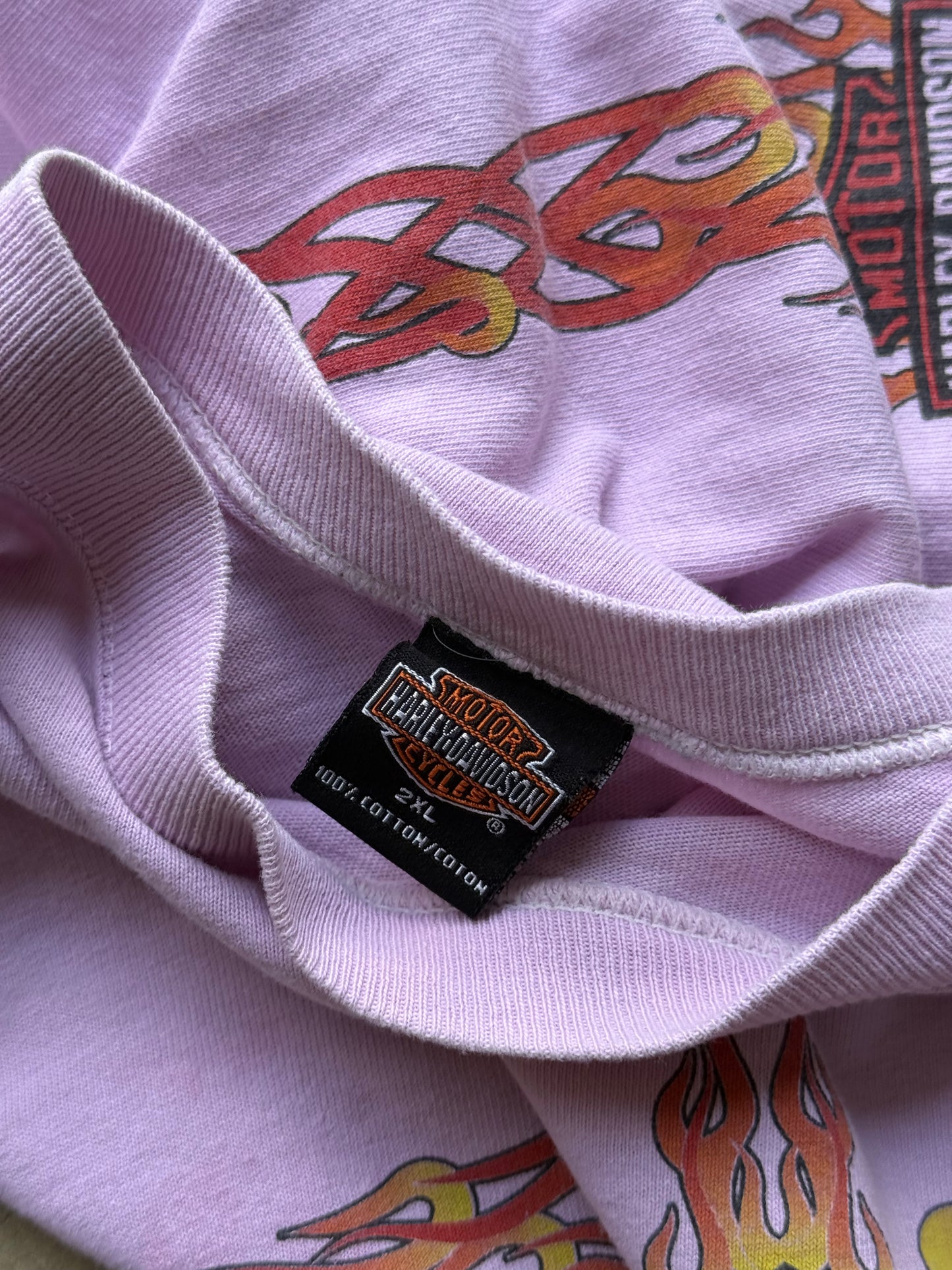 Vintage Cropped Pink Harley Davidson Flame Long Sleeve Tee - L