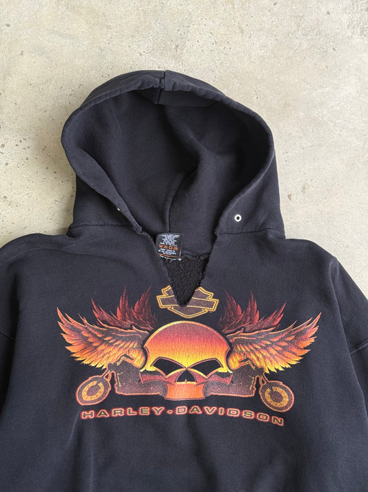 Vintage Harley Davidson Flame Skull Hoodie - XL