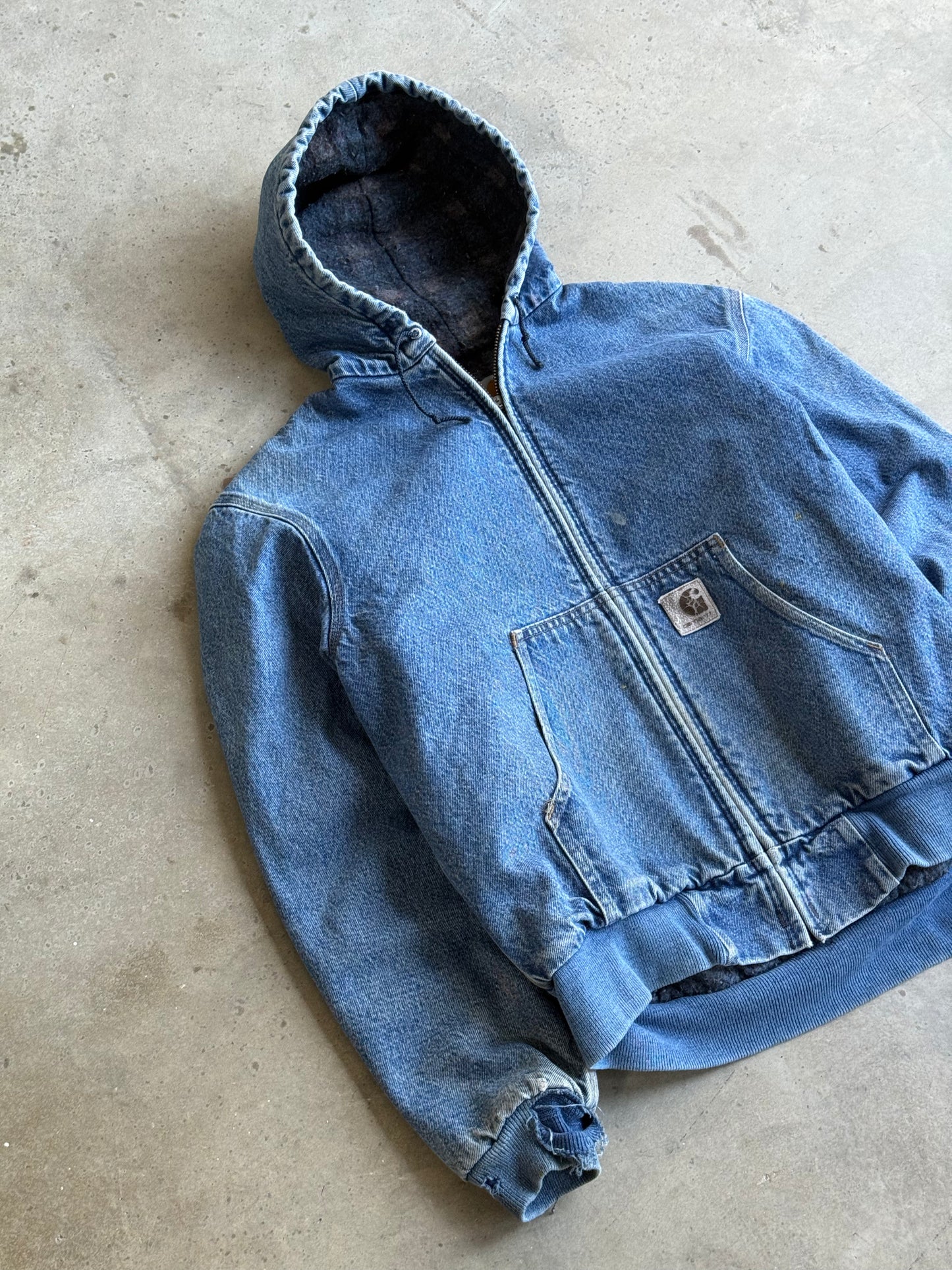 Vintage Faded Denim Carhartt Hooded Jacket - M DZ