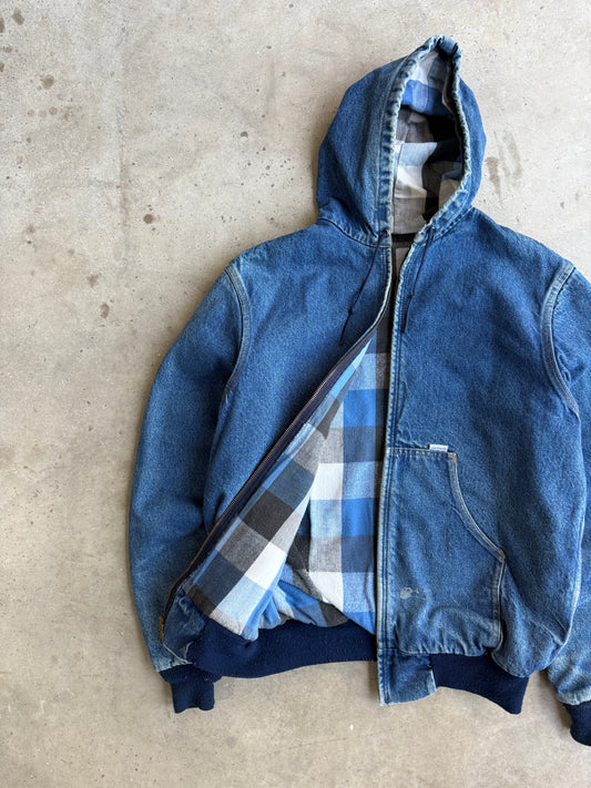 Vintage Faded Flanel Lined Denim Carhartt Hooded Jacket - M
