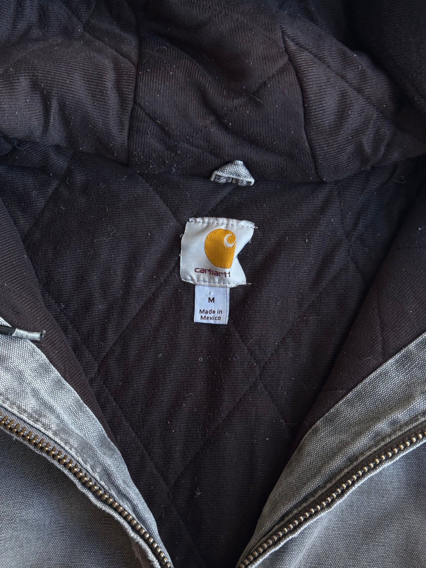 Vintage Faded & Distressed Charcoal Grey Hooded Carhartt Jacket - M