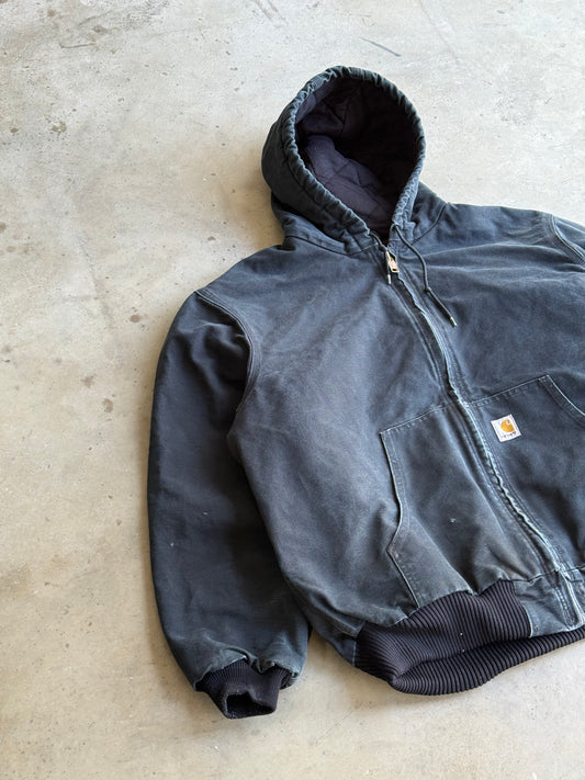 Vintage Faded Black Carhartt Hooded Jacket - XL