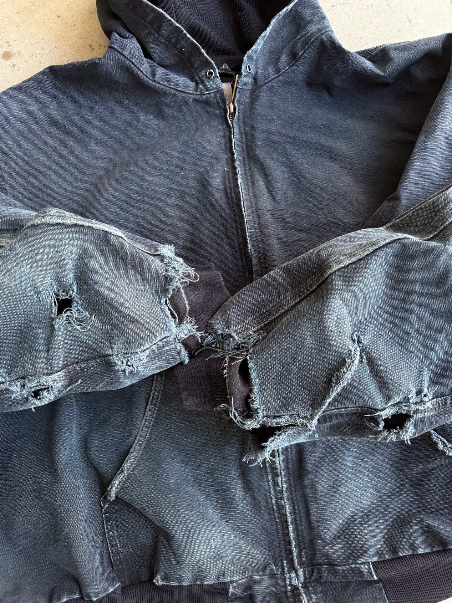 Vintage Faded & Distressed Black Carhartt Hooded Jacket - XXL