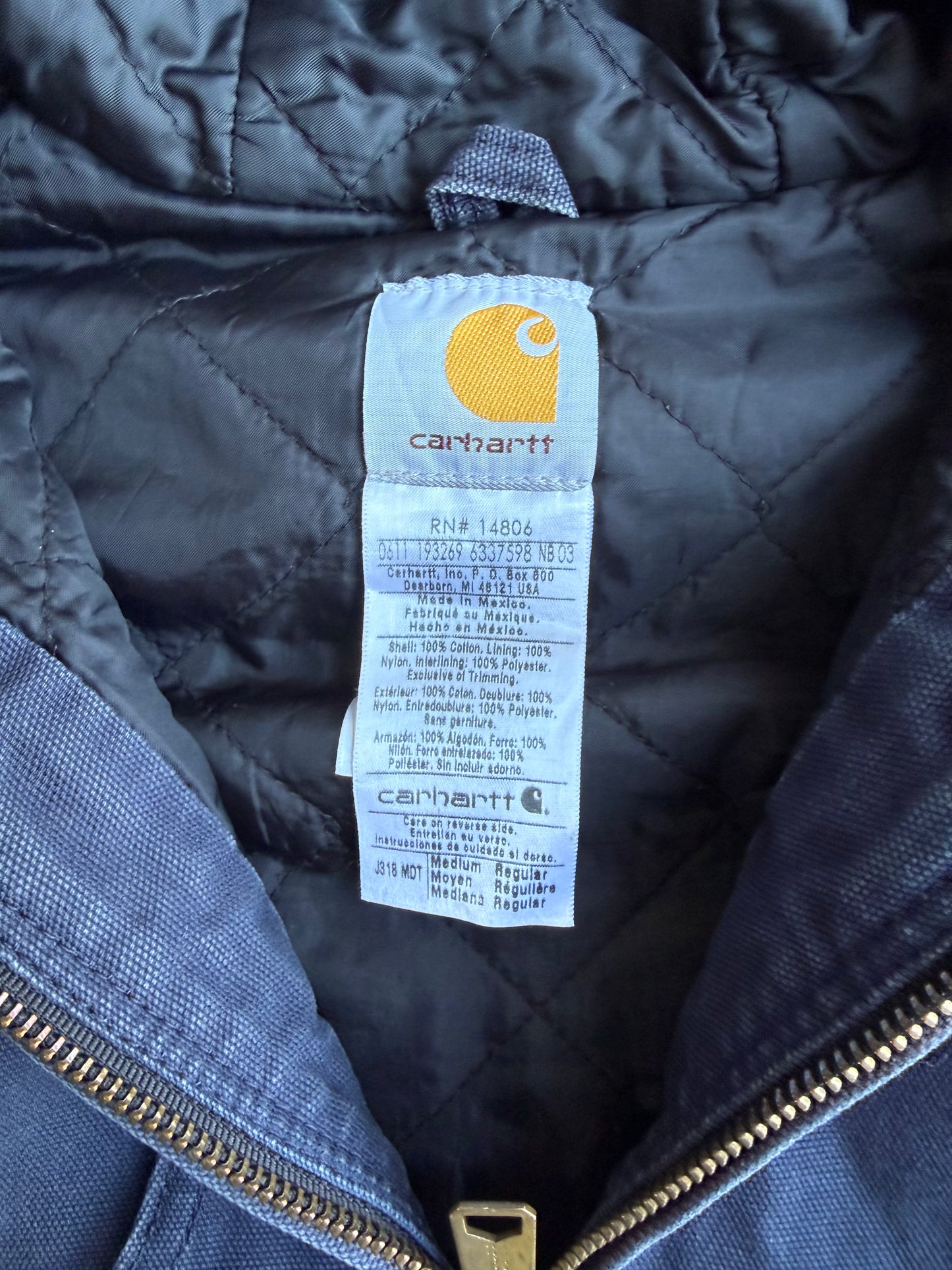 Vintage Navy Blue Hooded Carhartt Jacket - M