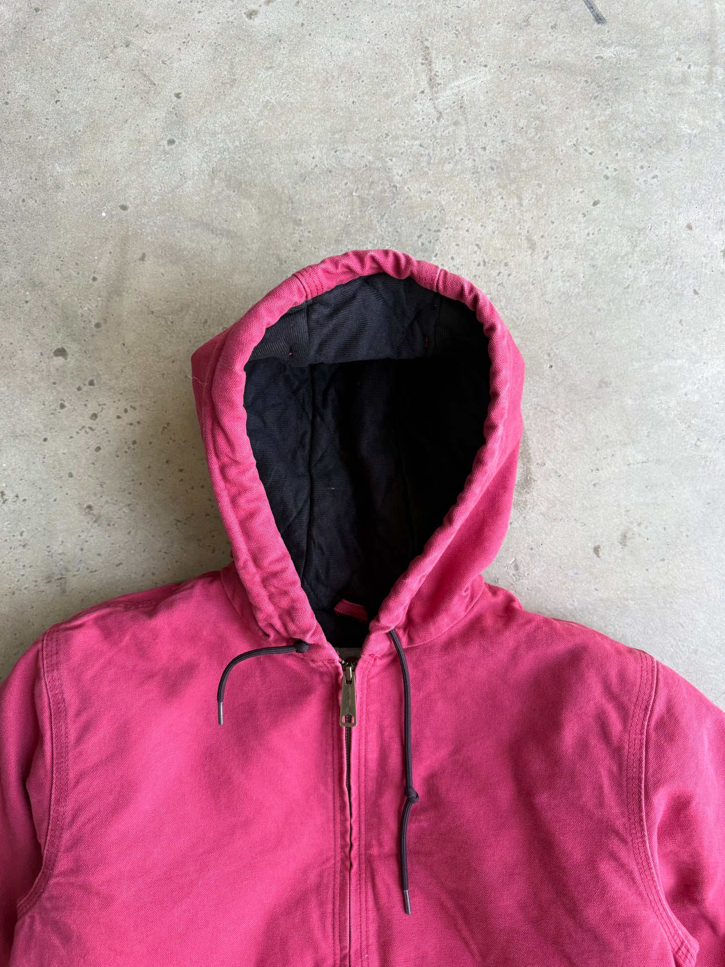 Vintage Pink/Red Hooded Crahartt Jacket - S