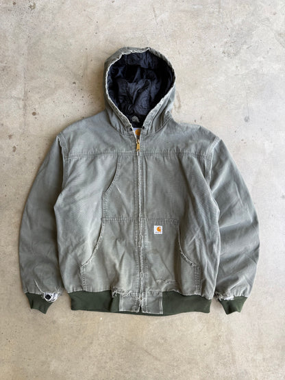 Vintage Faded and Distressed Green Hooded  Carhartt Jacket - XL