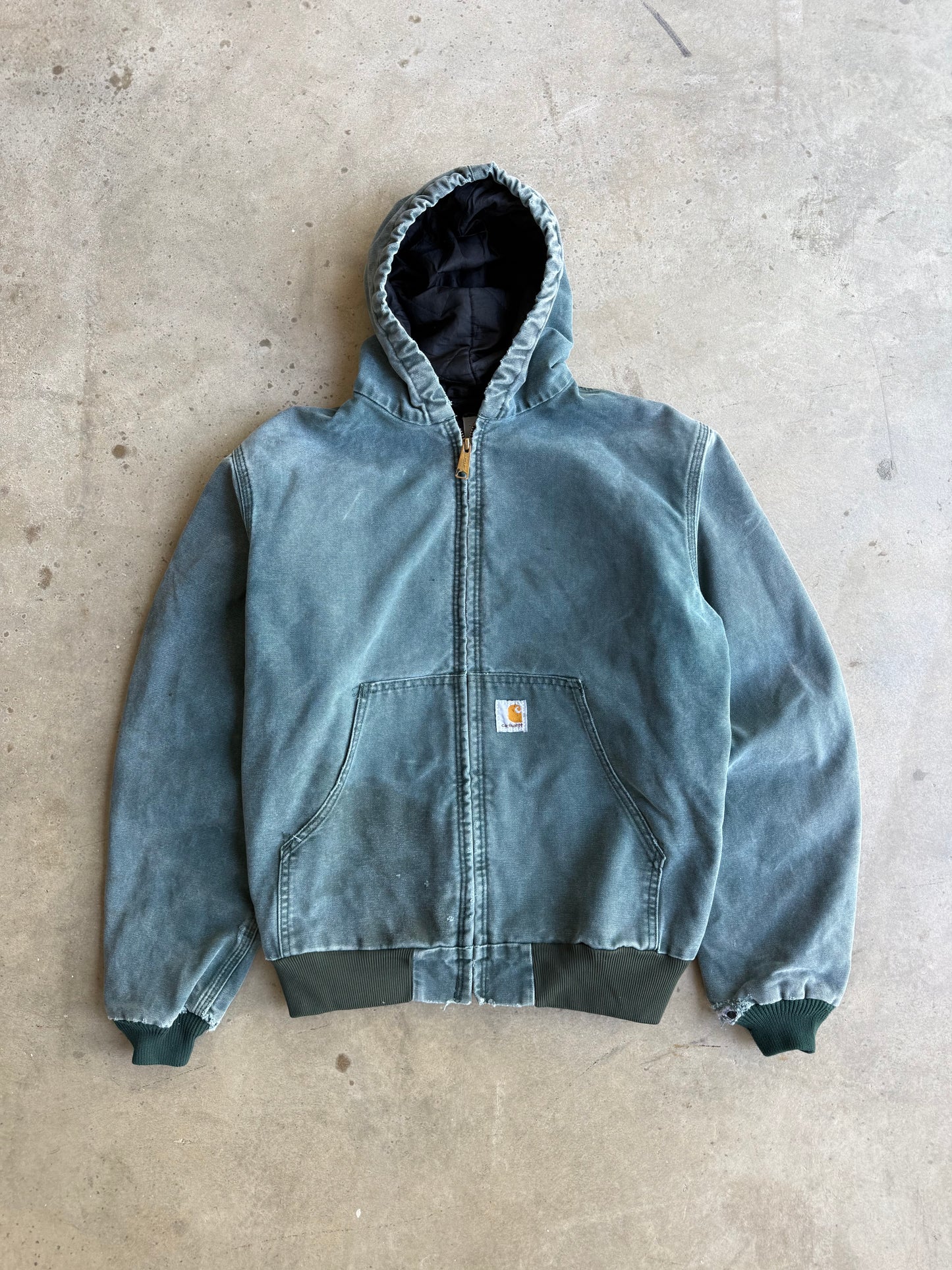 Vintage Faded Forest Green Hooded Carhartt Jacket- S