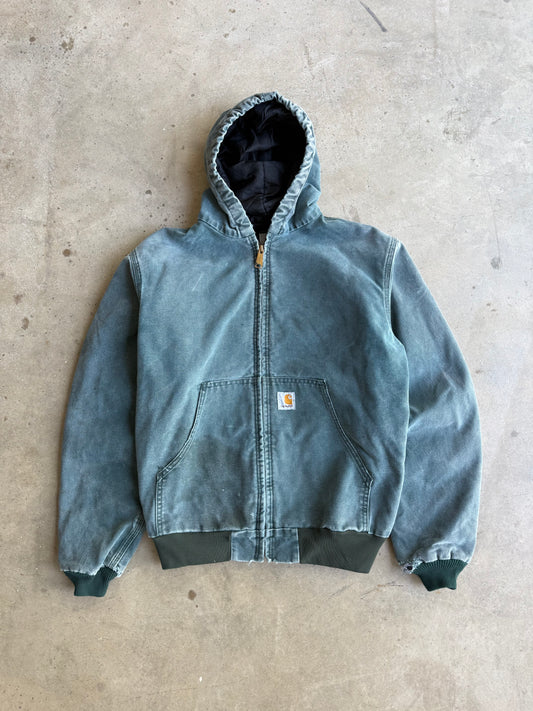 Vintage Faded Forest Green Hooded Carhartt Jacket- S
