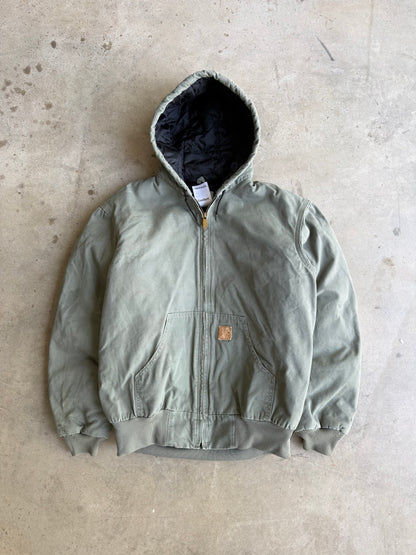Vintage Faded Green Hooded  Carhartt Jacket - M