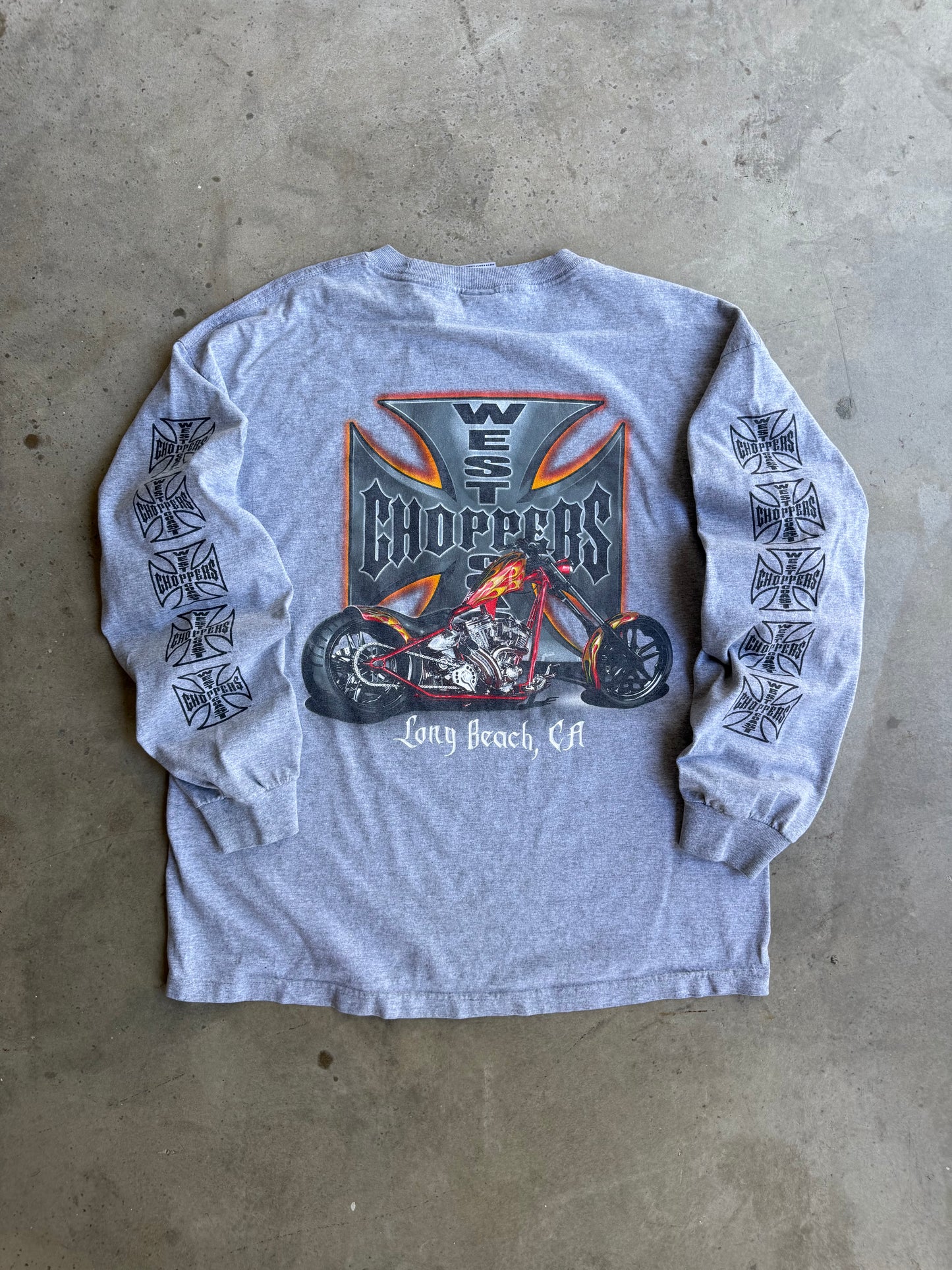 Vintage Grey West Coast Choppers Bike Long Sleeve Tee - L