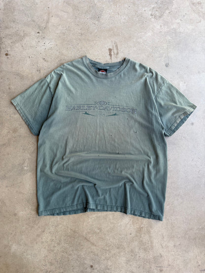Vintage Faded & Distressed Green Harley Davidson Tee - XL