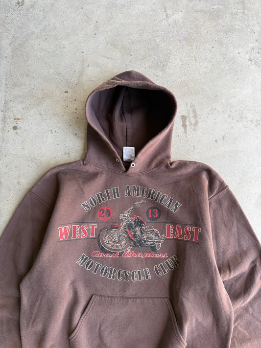 Vintage Brown Biker Hoodie - L