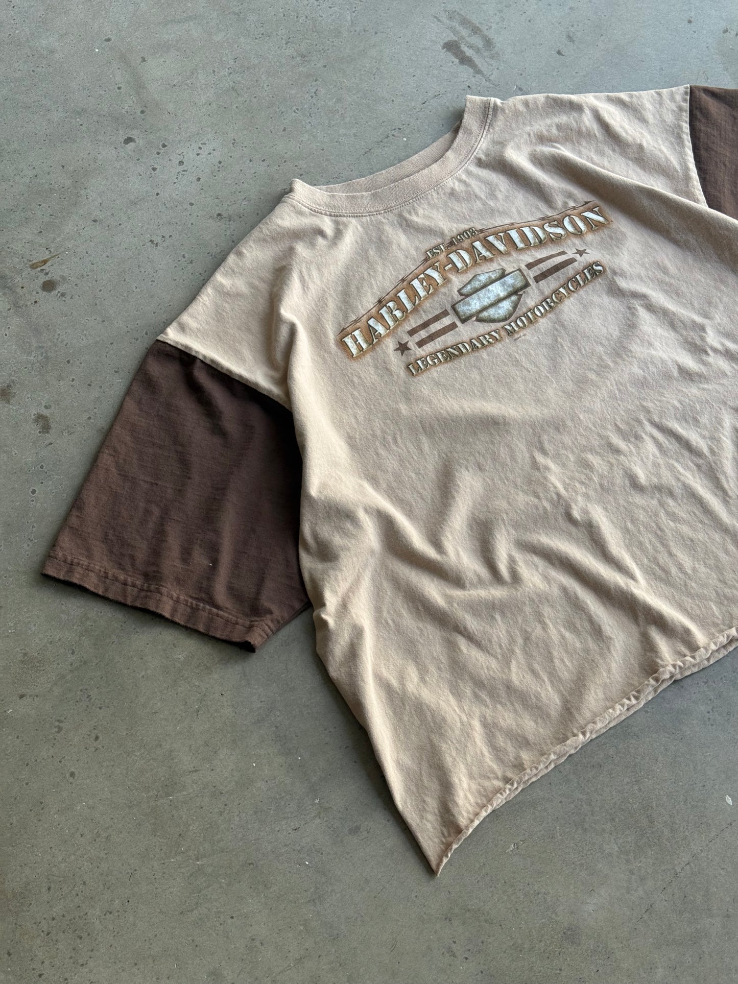 Vintage Brown Two Toned Harley Davidson Boxy Cropped Tee - L