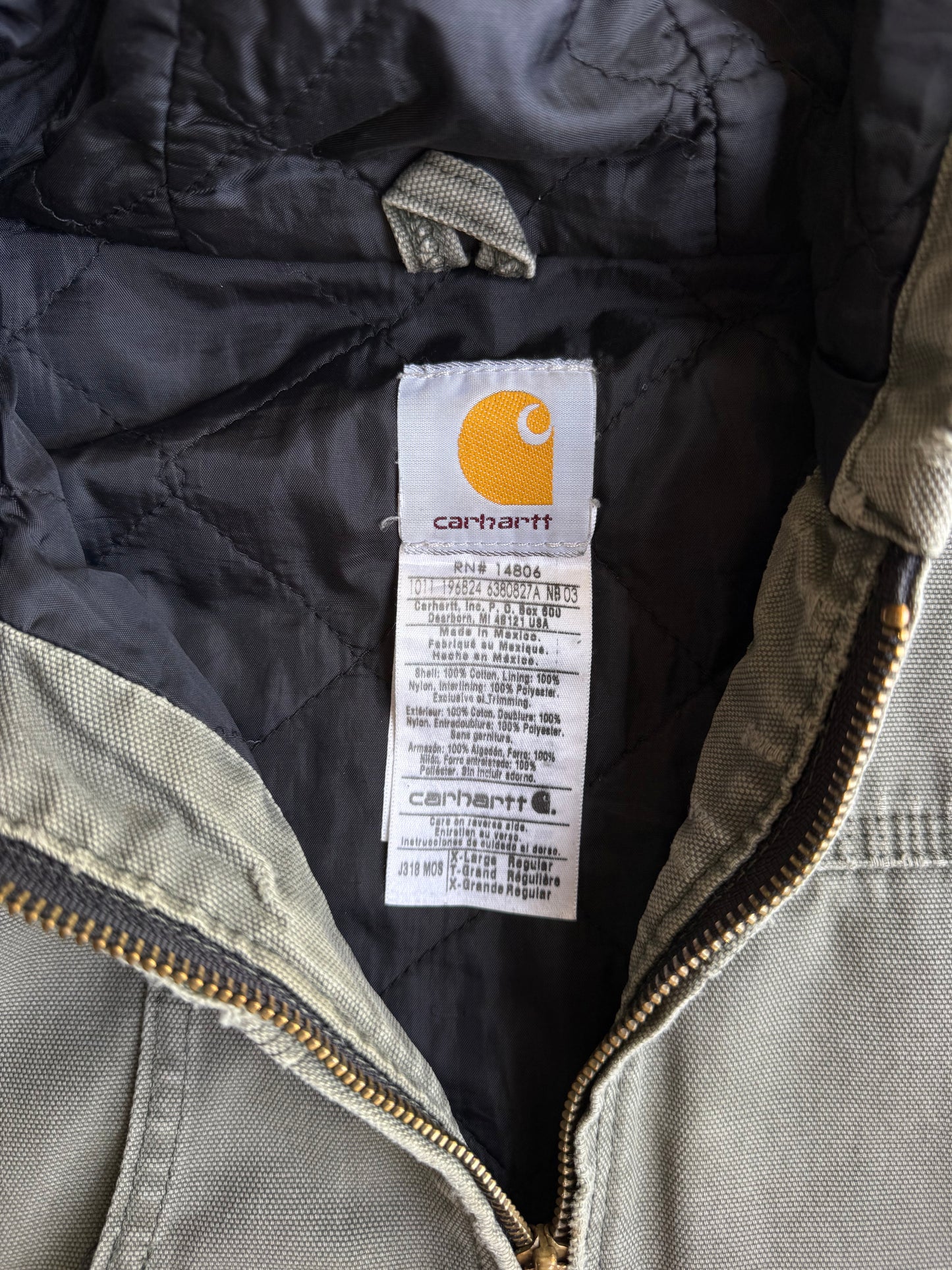 Vintage Faded and Distressed Green Hooded  Carhartt Jacket - XL