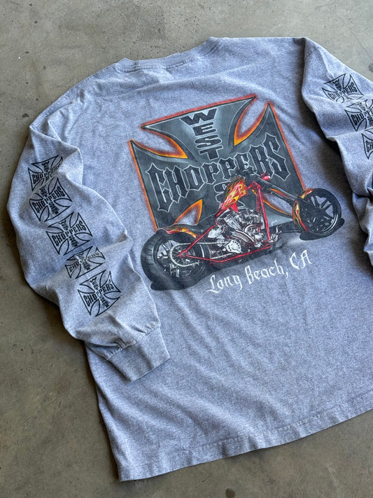 Vintage Grey West Coast Choppers Bike Long Sleeve Tee - L