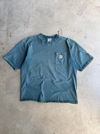 Vintage Faded Green 90s Carhartt Tee - L