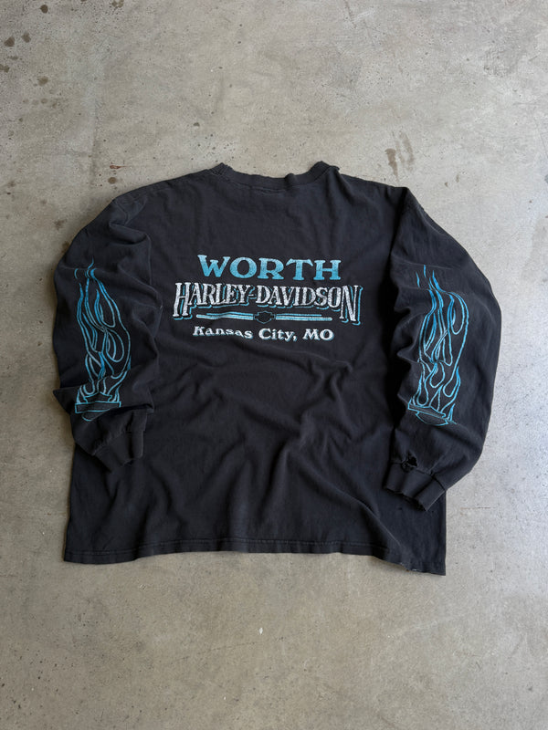 Vintage Blue Flame Harley Long Sleeve Tee - XL