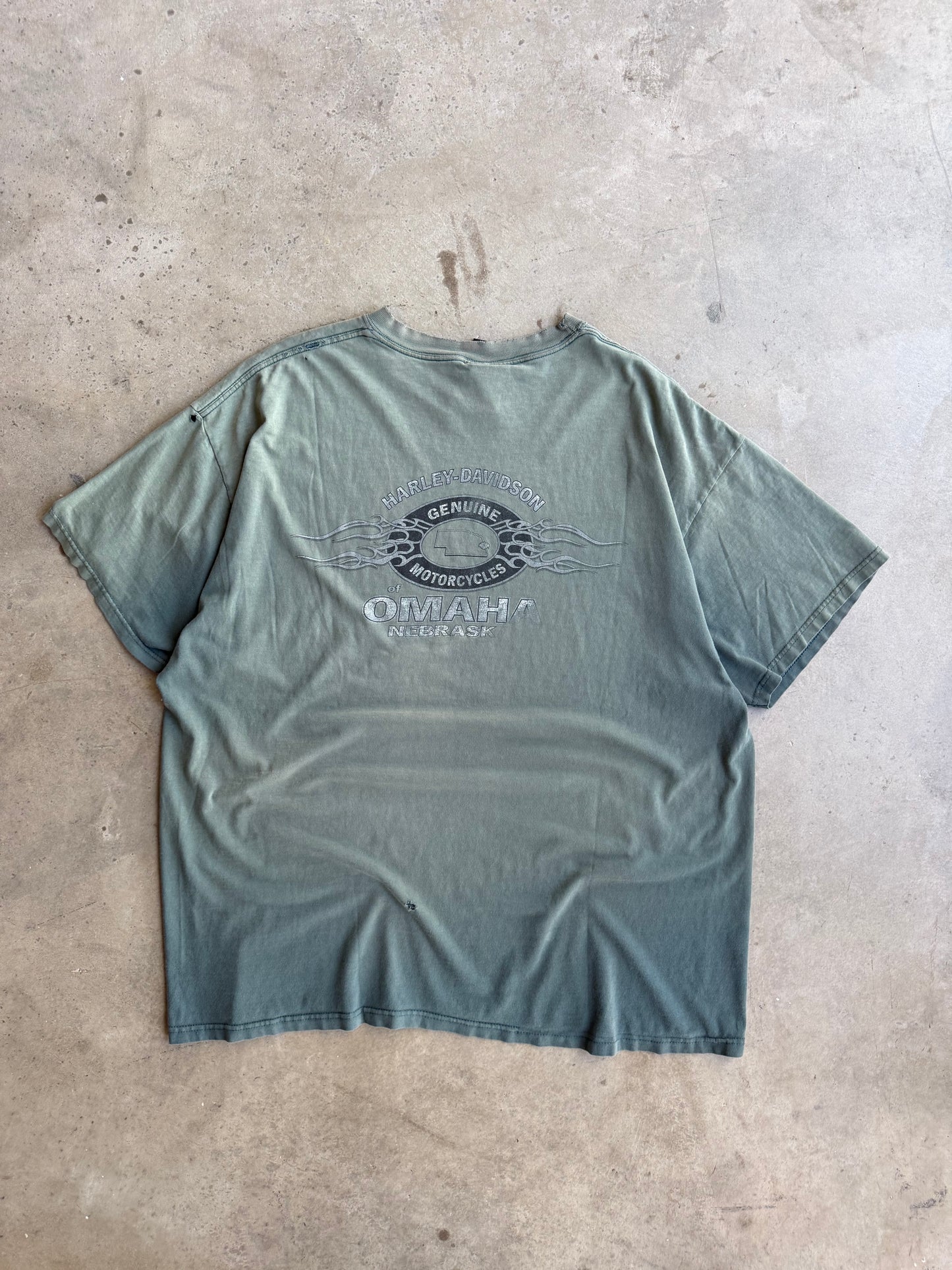 Vintage Faded & Distressed Green Harley Davidson Tee - XL