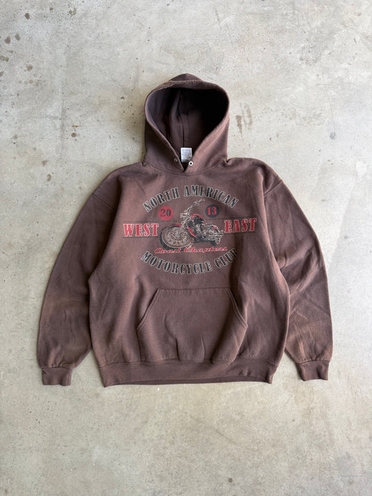 Vintage Brown Biker Hoodie - L