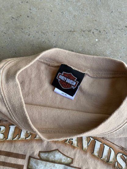 Vintage Brown Two Toned Harley Davidson Boxy Cropped Tee - L