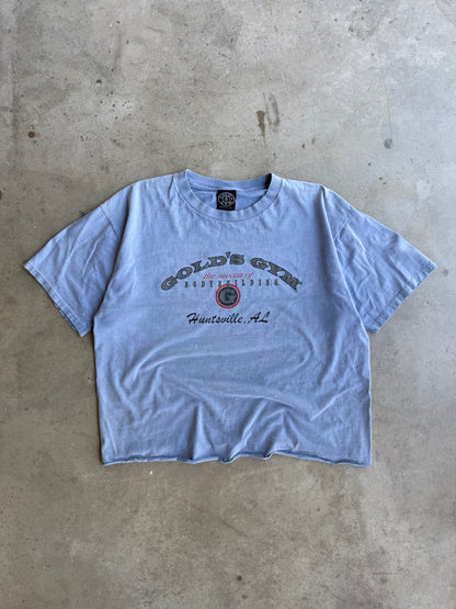 Vintage Cropped & Faded Blue Golds Gym Tee - L