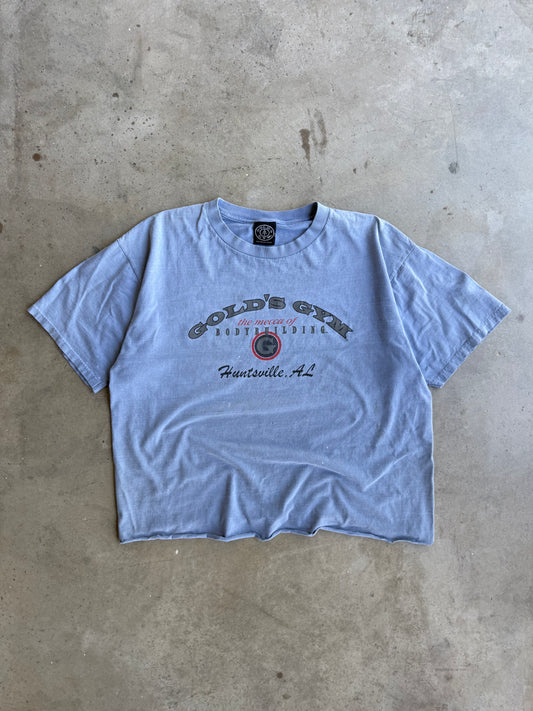 Vintage Cropped & Faded Blue Golds Gym Tee - L