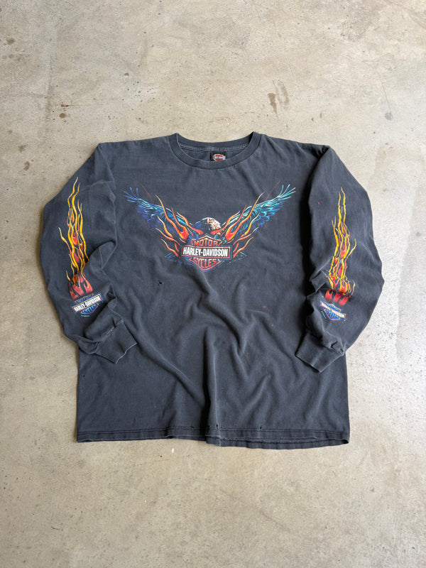 Vintage Harley Davidson Eagle Flame Sleeve Tee - XL