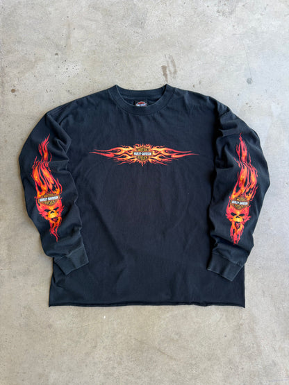 Vintage Cropped Harley Davidson Flame Long Sleeve Tee - XL