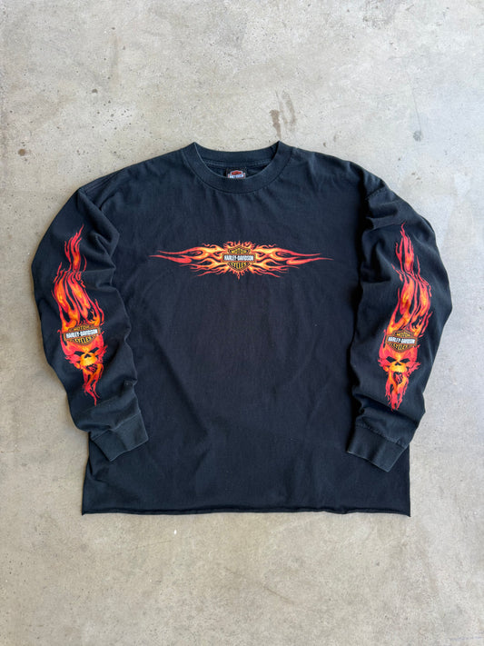 Vintage Cropped Harley Davidson Flame Long Sleeve Tee - XL