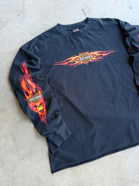 Vintage Cropped Harley Davidson Flame Long Sleeve Tee - XL