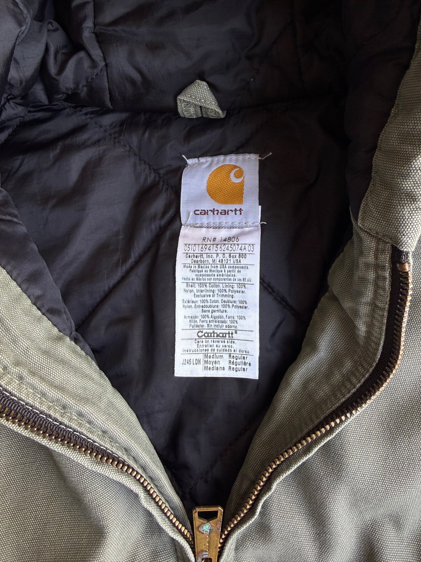 Vintage Faded Green Hooded  Carhartt Jacket - M