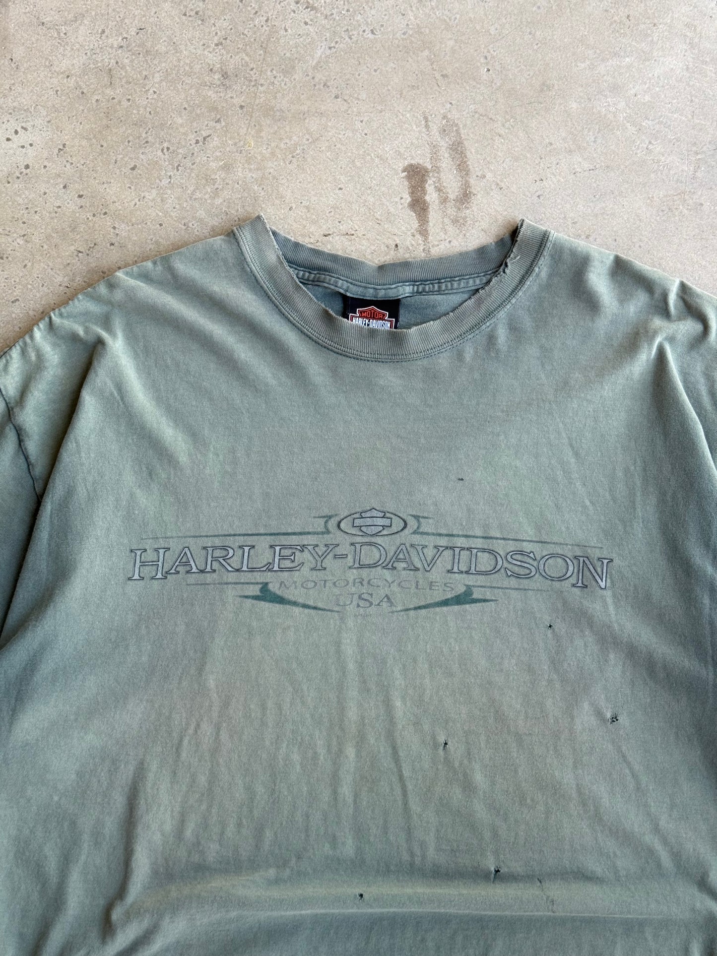 Vintage Faded & Distressed Green Harley Davidson Tee - XL