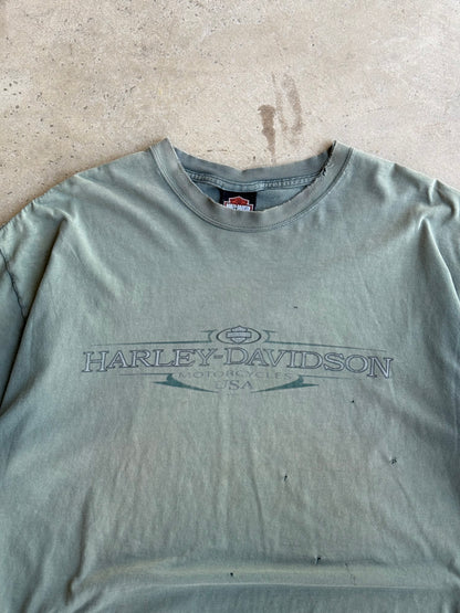 Vintage Faded & Distressed Green Harley Davidson Tee - XL