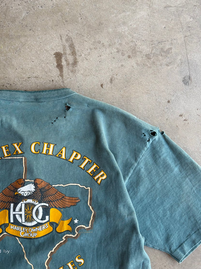 Vintage Faded Green Distressed Harley Davidson Henley Tee - L