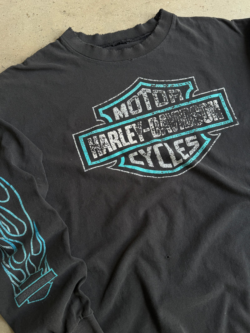 Vintage Blue Flame Harley Long Sleeve Tee - XL