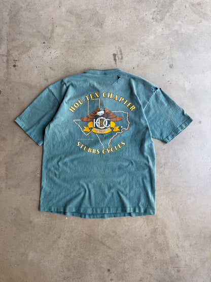 Vintage Faded Green Distressed Harley Davidson Henley Tee - L