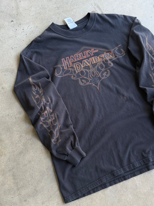 Vintage Flame Harley Davidson Long Sleeve Tee L