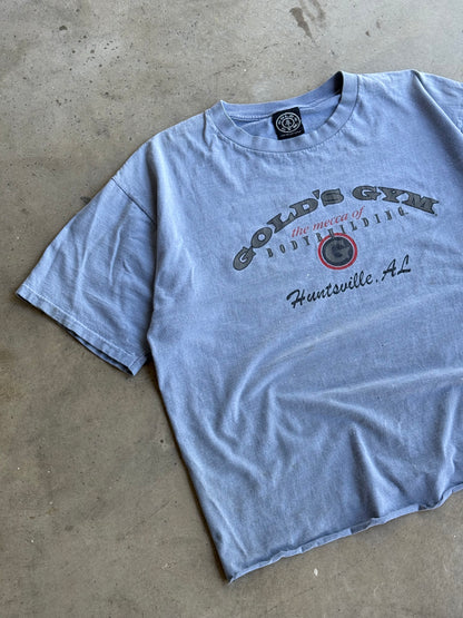 Vintage Cropped & Faded Blue Golds Gym Tee - L