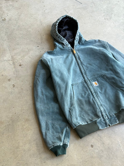 Vintage Faded Forest Green Hooded Carhartt Jacket- S