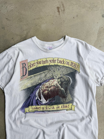 Vintage Before You Turn Your Back On Jesus Tee - L