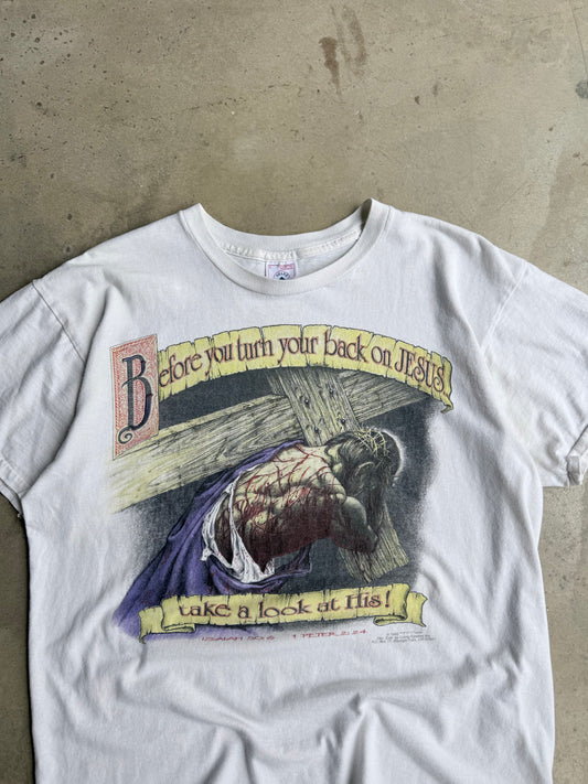 Vintage Before You Turn Your Back On Jesus Tee - L