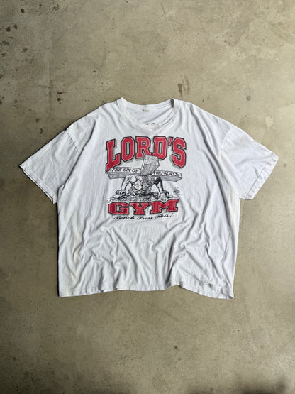Vintage Distressed 90s Lords Gym White Tee - XXL