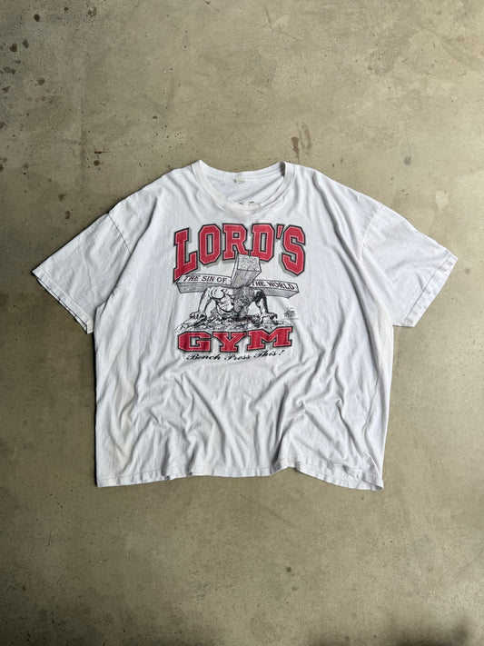 Vintage Distressed 90s Lords Gym White Tee - XXL